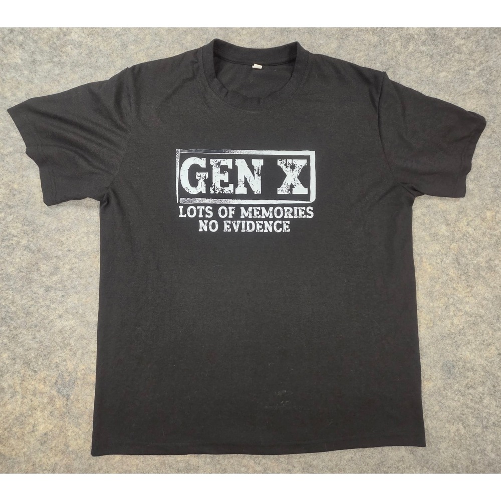 Gen X Lots of Memories No Evidence Graphic T-Shirt Black XL Humor Tee